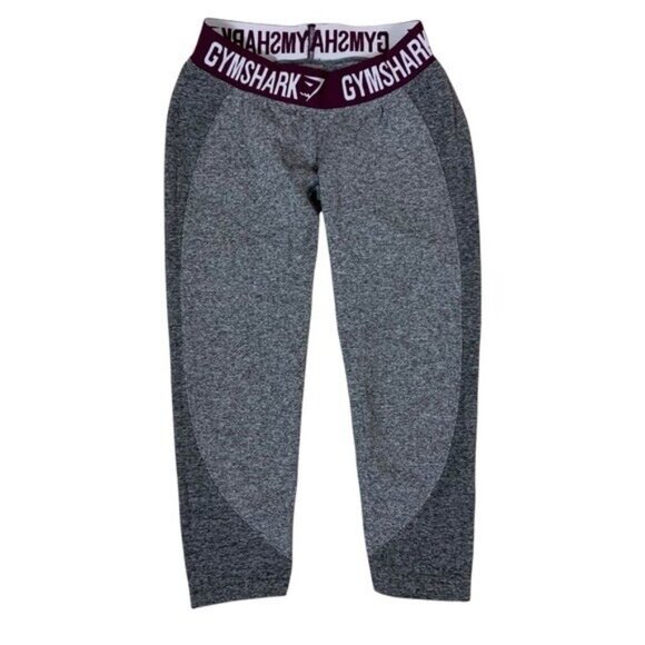 Gymshark Gray Cropped Leggings Elastic Logo Waistband Moisture-Wicking Small - Picture 1 of 5